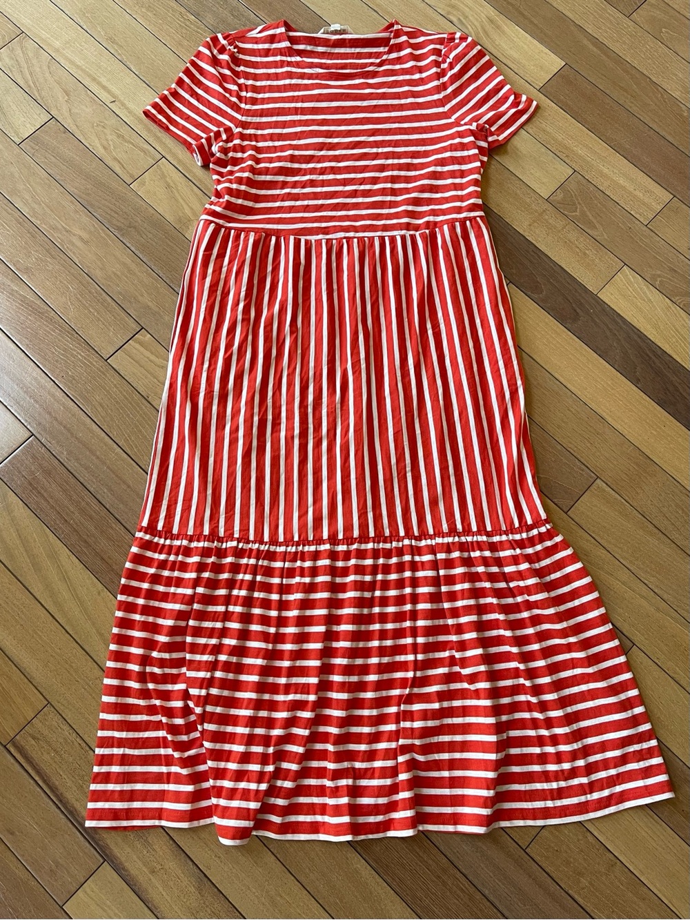 Boden Emma Tiered Jersey Midi Dress Fiesta & White Stripe US 10R UK 14R - Picture 5 of 10